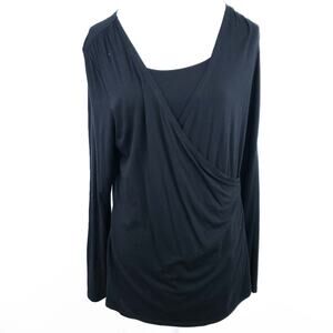 Coldwater Creek Surplice Wrap Shirt Top Blouse Black Size 12 Long Sleeve Career